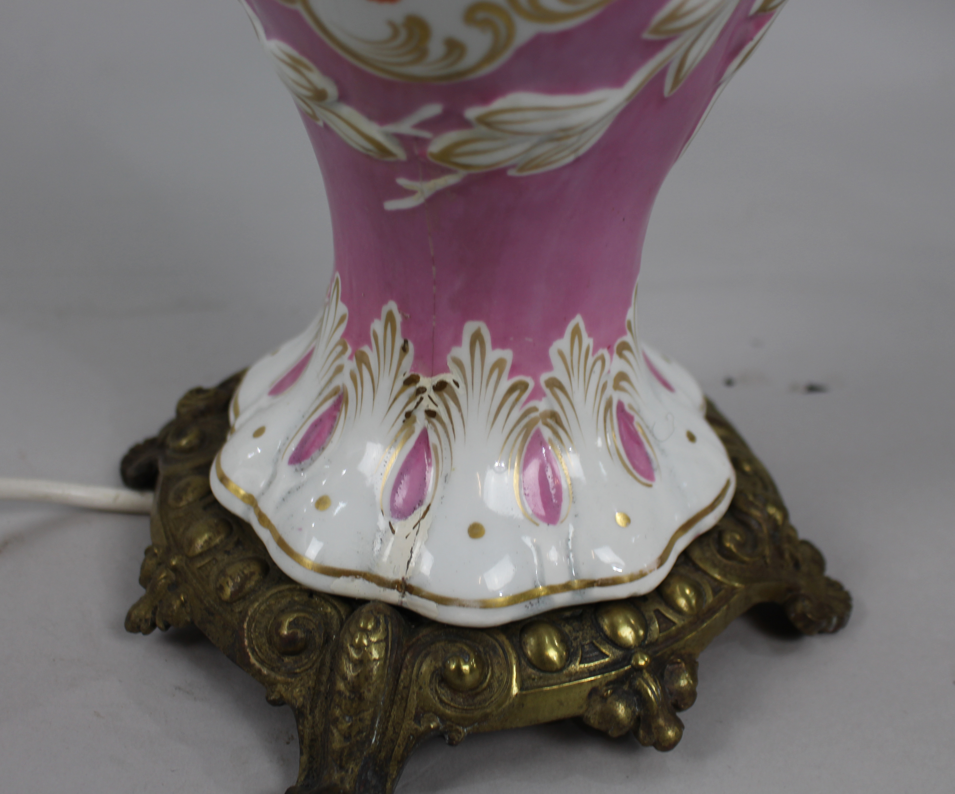 Antique Hand Painted Two Handled Porcelain Table Lamp - Image 7 of 10