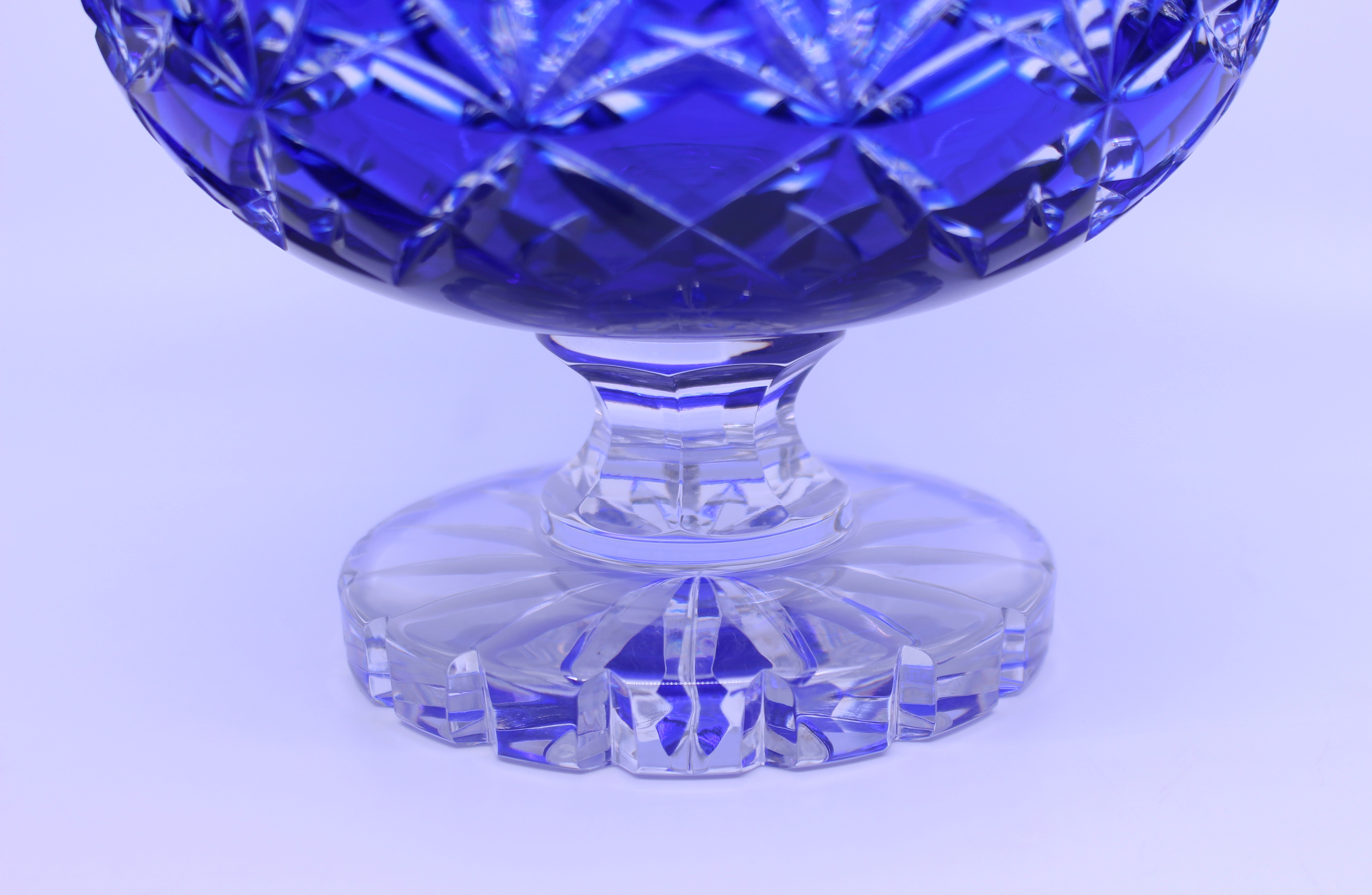 English Blue Overlay Crystal Footed Bowl c.1950 - Image 4 of 6