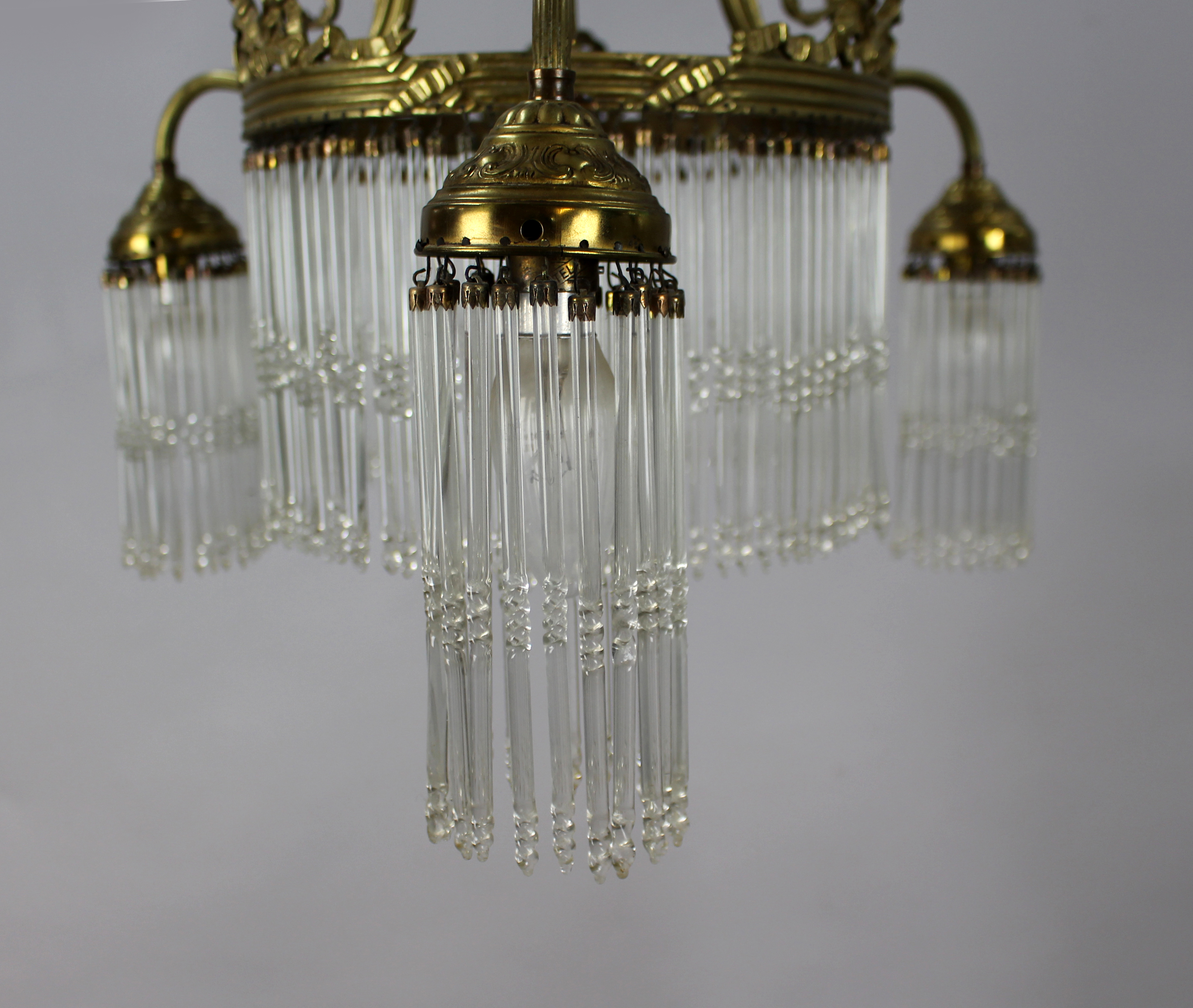 French & Crystal Gilt Brass Chandelier c.1930 - Image 4 of 9