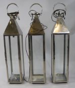 Set of 3 Large Vintage Chrome Lanterns
