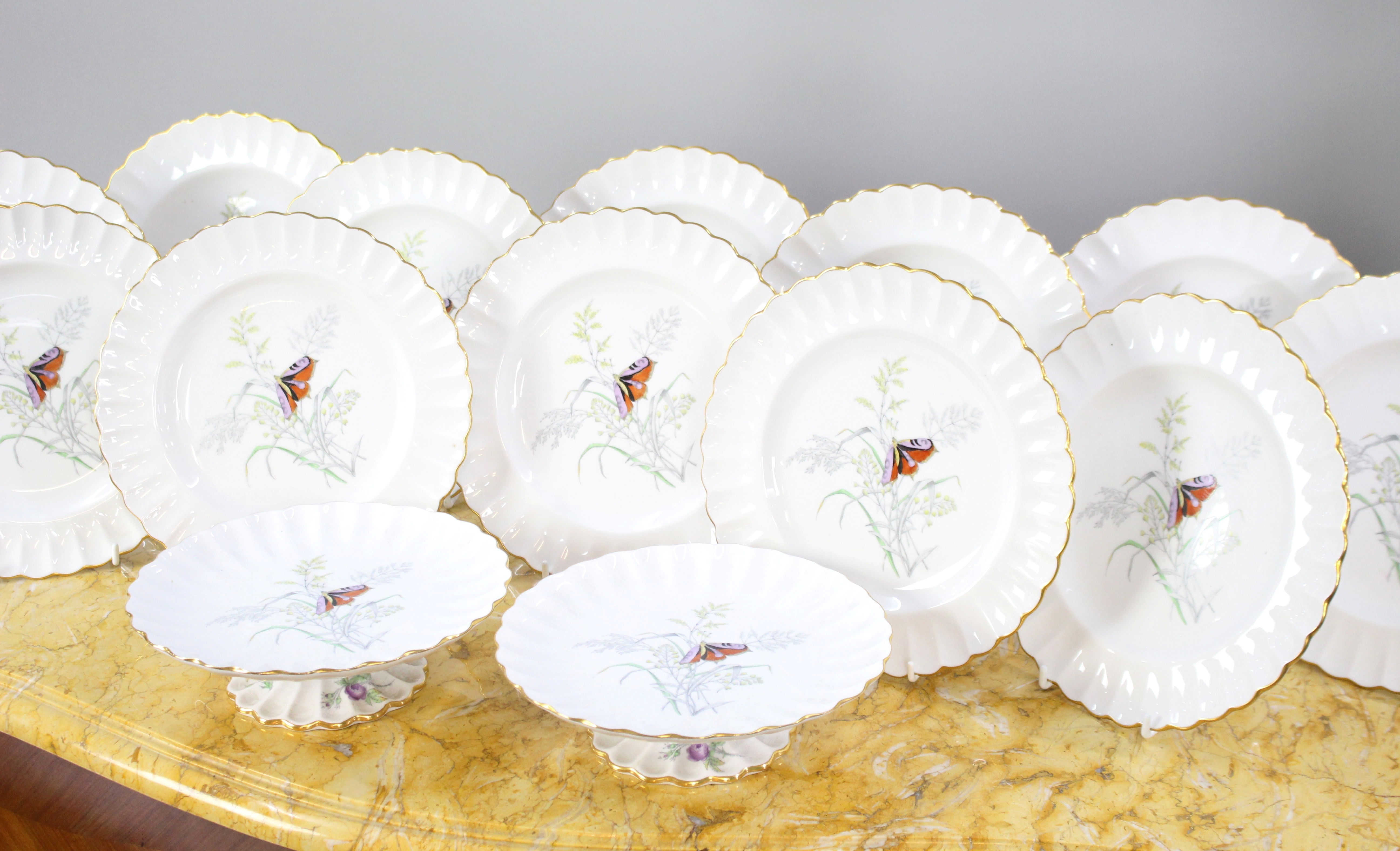 14 Piece Spode Butterfly Pattern Dessert Service 1954 - Image 4 of 12