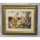 Print of Country Children Set in Gilt Frame