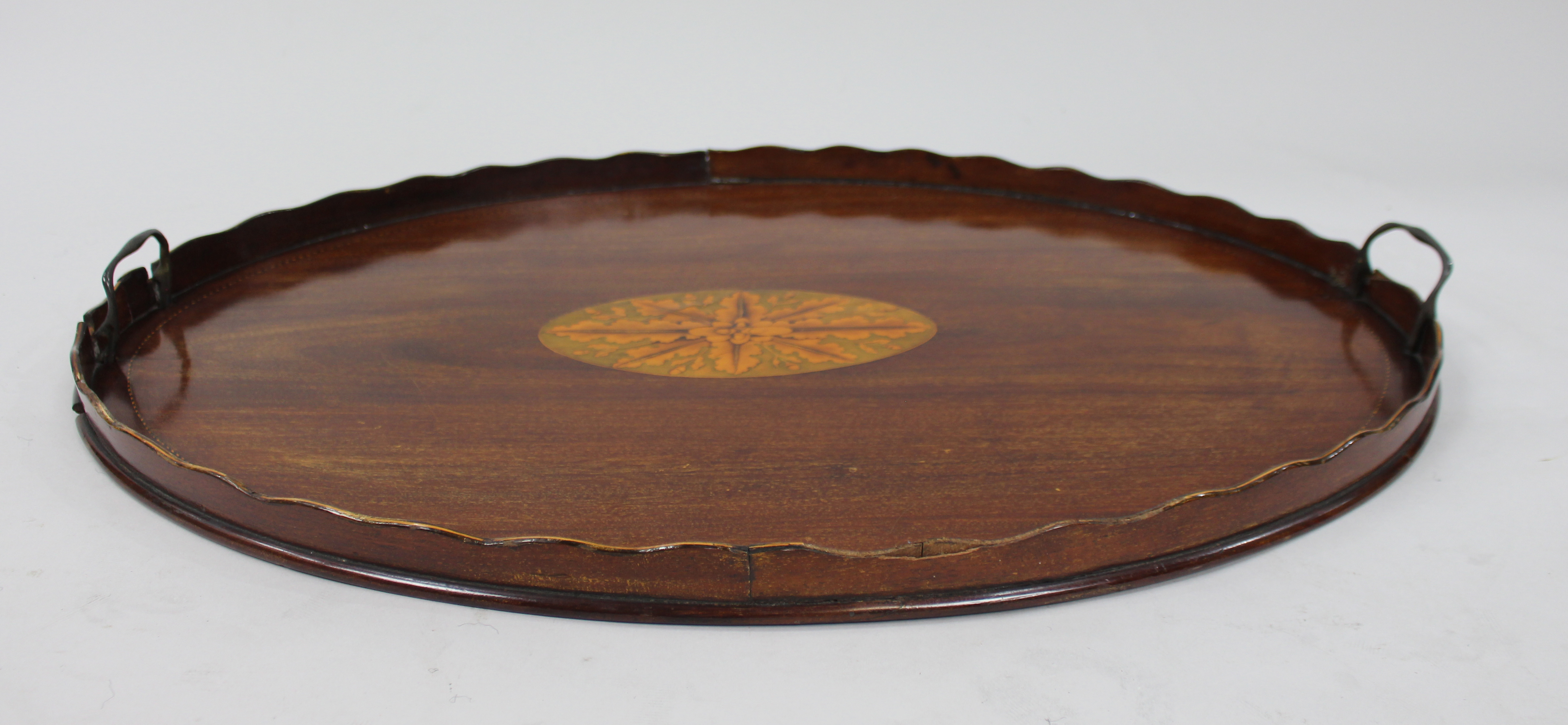 Large Antique Mahogany Inlaid Butlers Tray