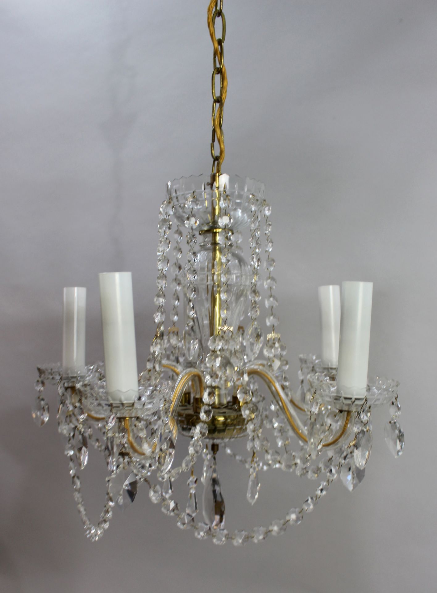 Vintage Cut Glass Crystal Five Light Chandelier - Image 4 of 6