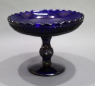 Vintage French Bristol Blue Glass Footed Comport