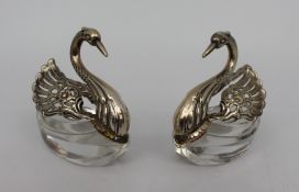 Pair of Silver & Rock Crystal Continental Swan Form Salts