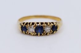 Five Stone Sapphire & Diamond 18ct Gold Ring