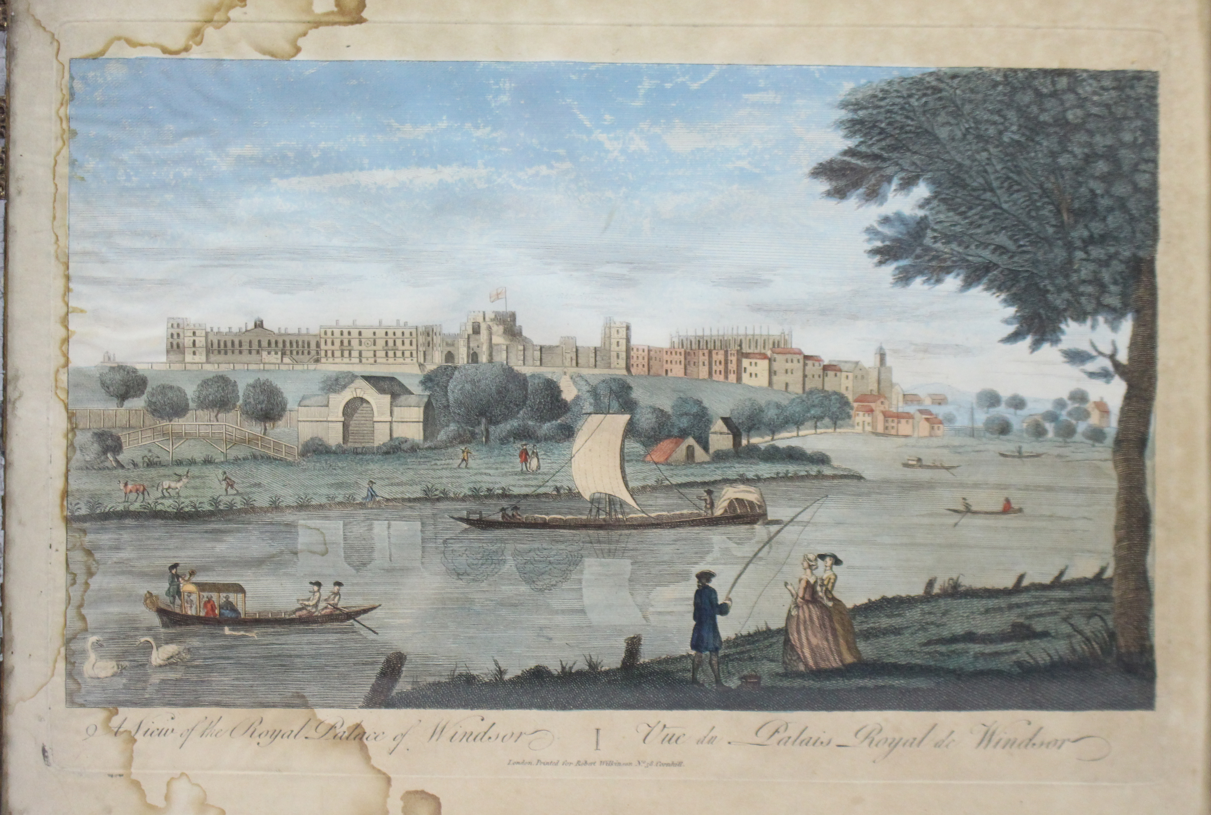 A View of the Royal Palace of Windsor 18th c. Coloured Mezzotint - Image 2 of 4