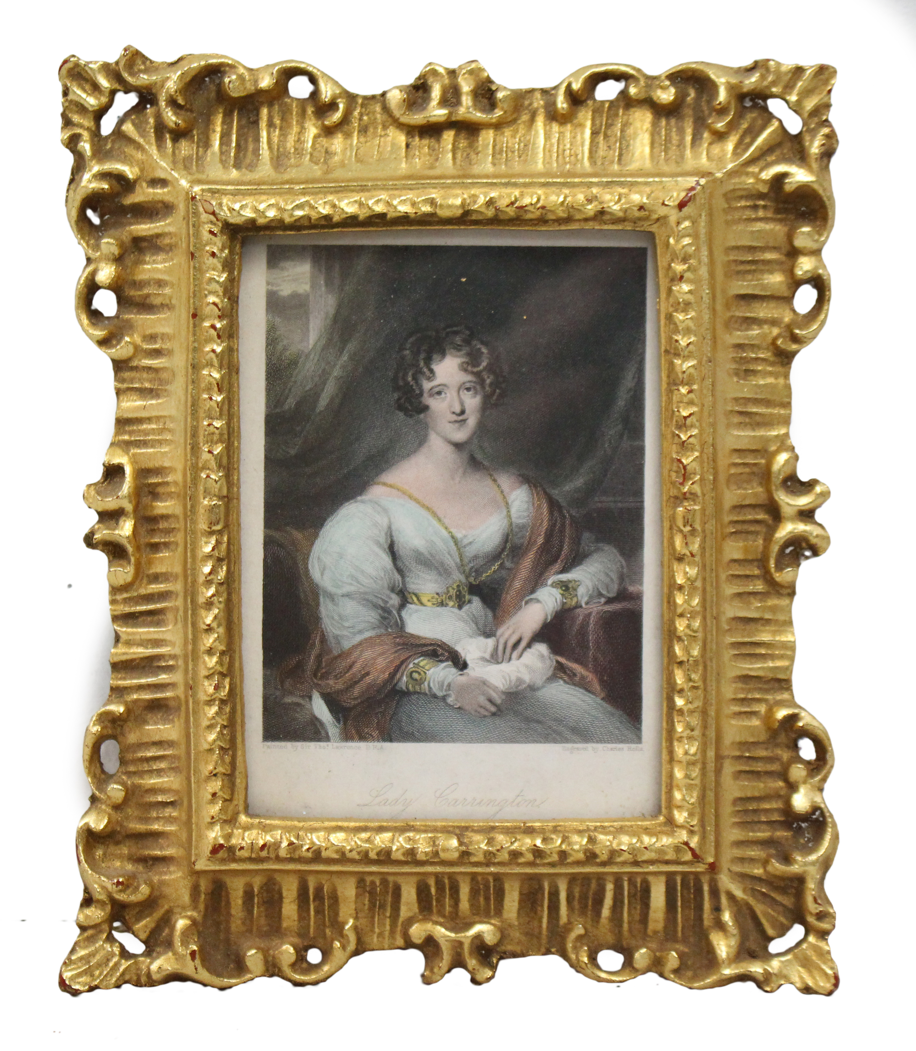 Early 19th c. Coloured Mezzotint ""Lady Carrington"" by Charles Rolls