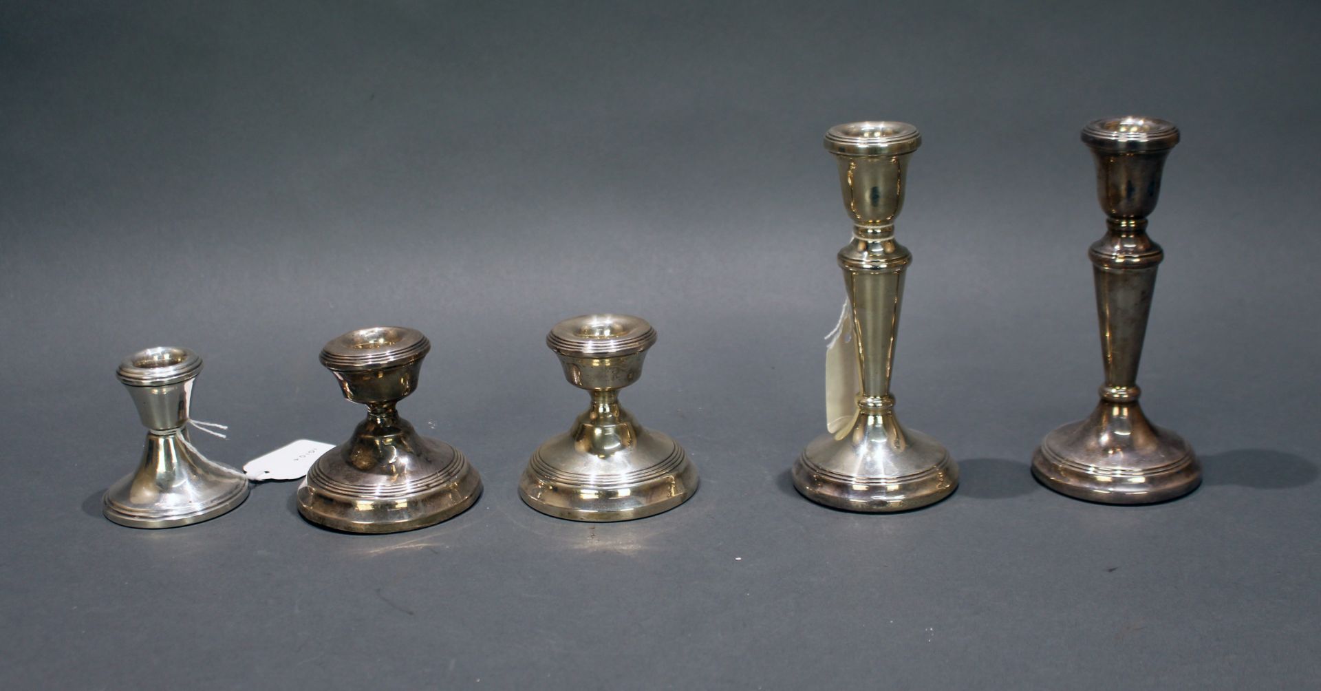 Collection of 5 Solid Silver Candlesticks