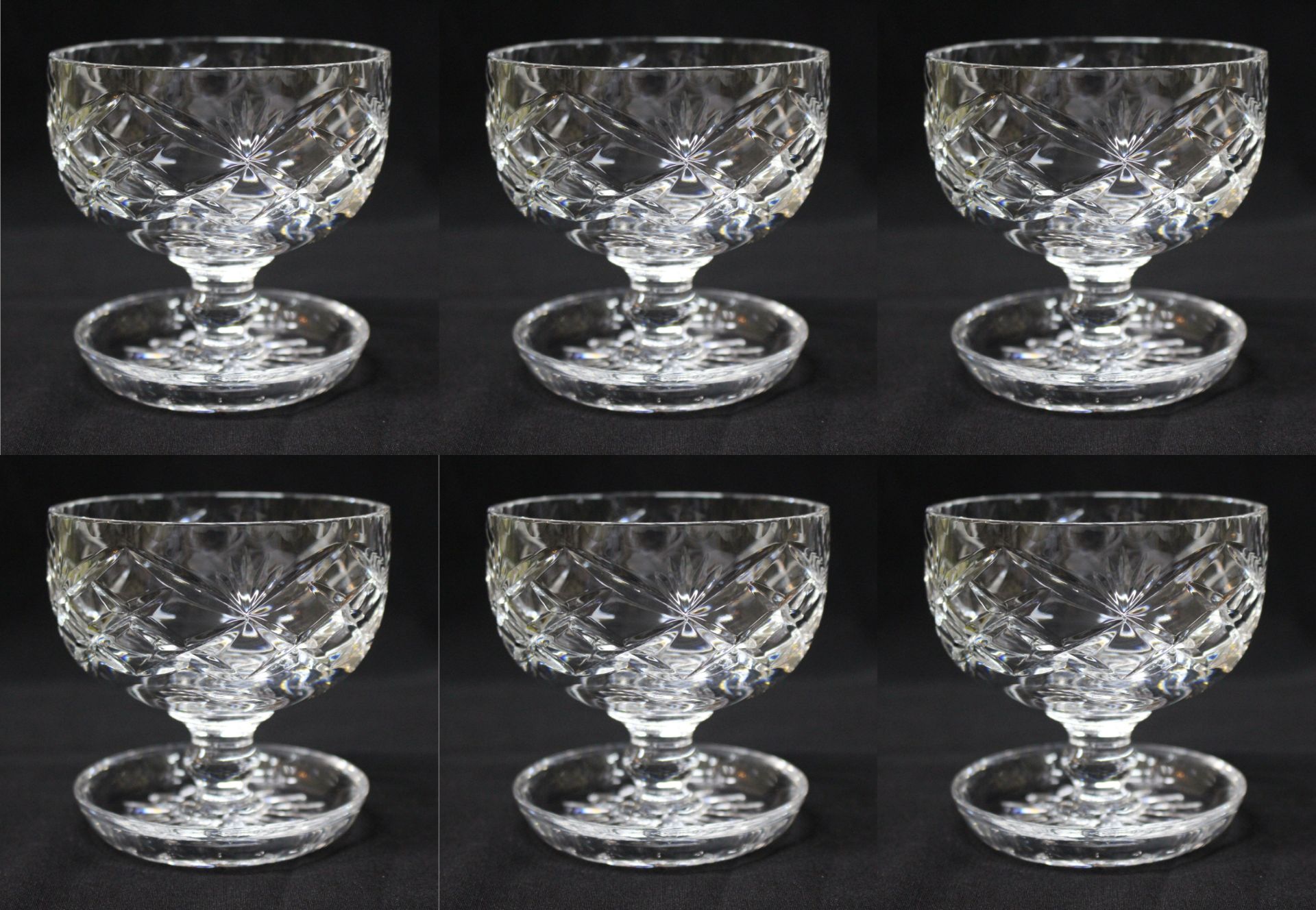 Set of 6 Vintage Cut Glass Crystal Sundae Dishes
