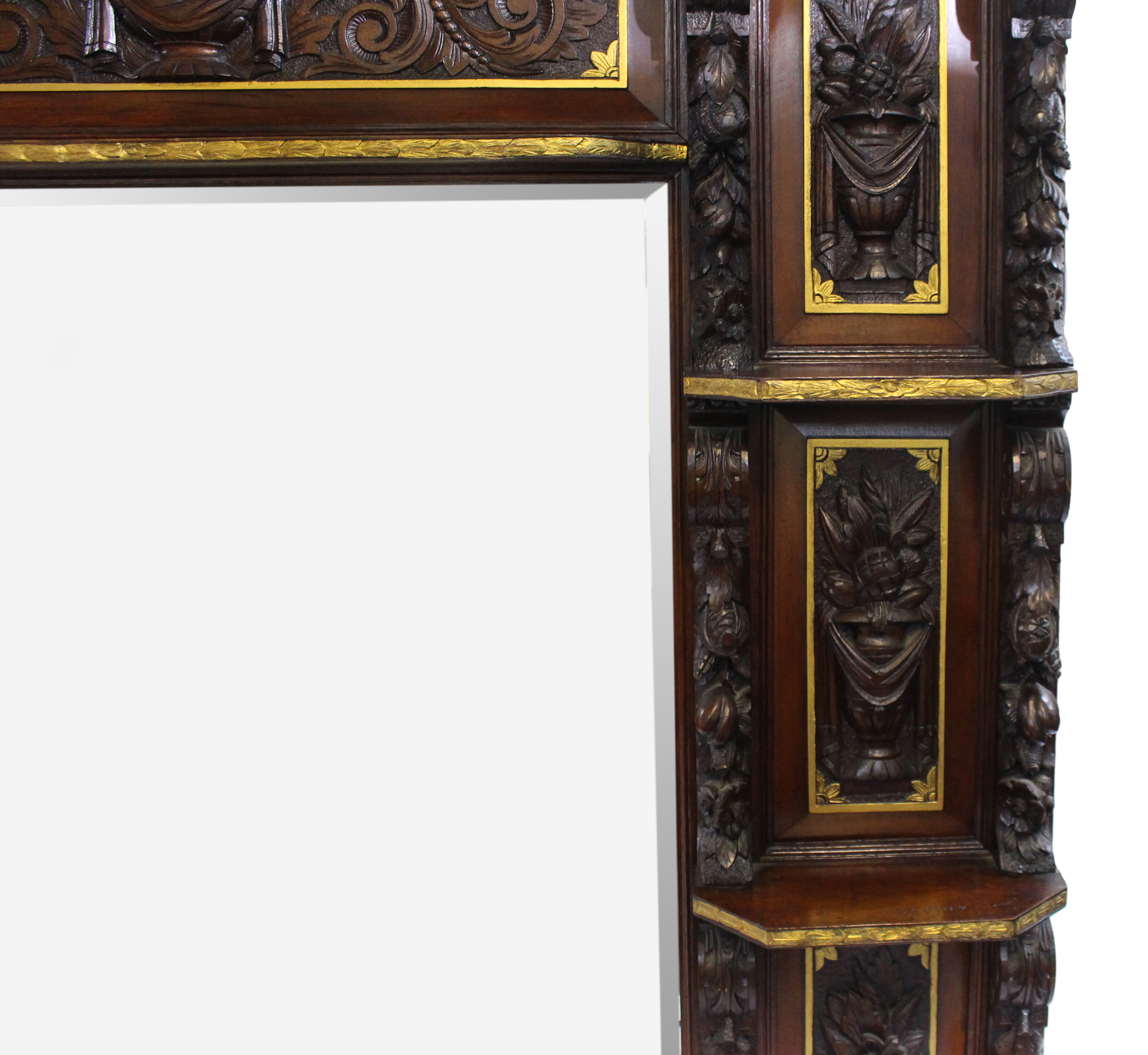 Impressive Mid 19th c. Carved Oak Overmantel Mirror - Image 4 of 5