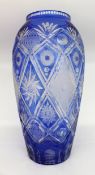Fine Bohemian Blue Overlay Crystal Baluster Vase