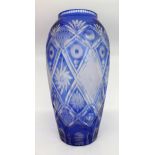 Fine Bohemian Blue Overlay Crystal Baluster Vase