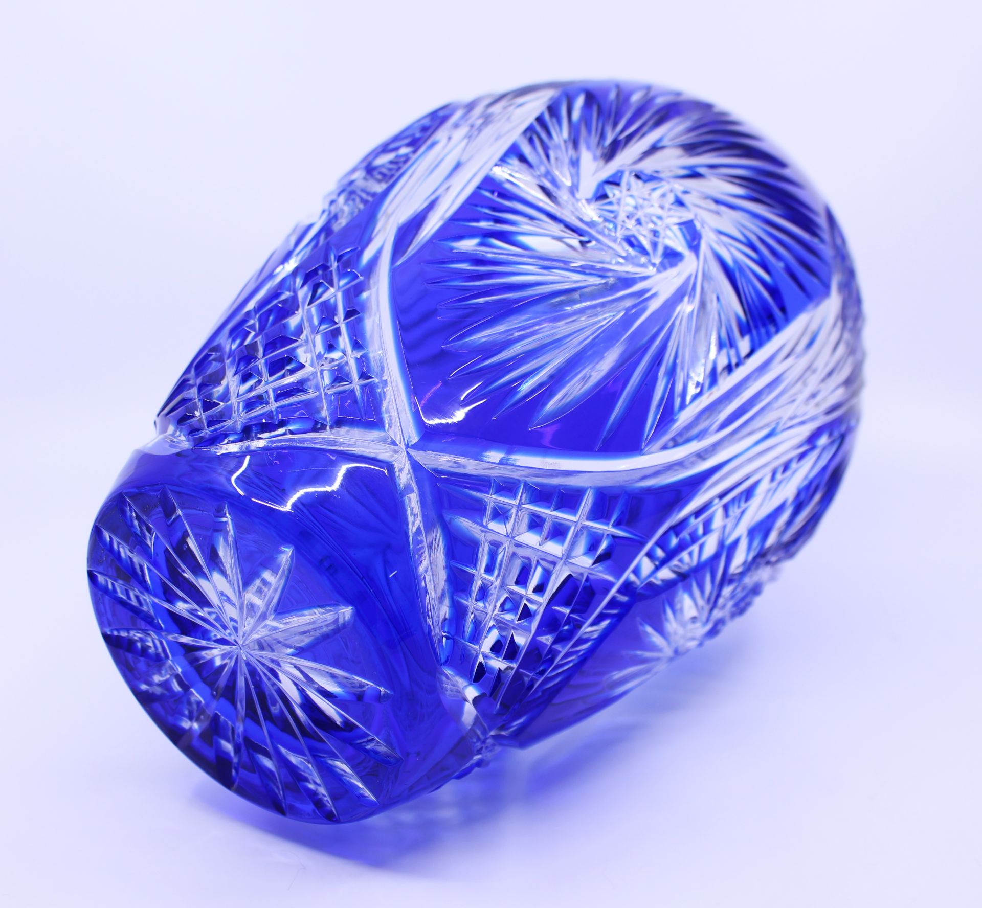 Bohemian Blue Overlay Crystal Ovoid Form Vase - Image 6 of 6