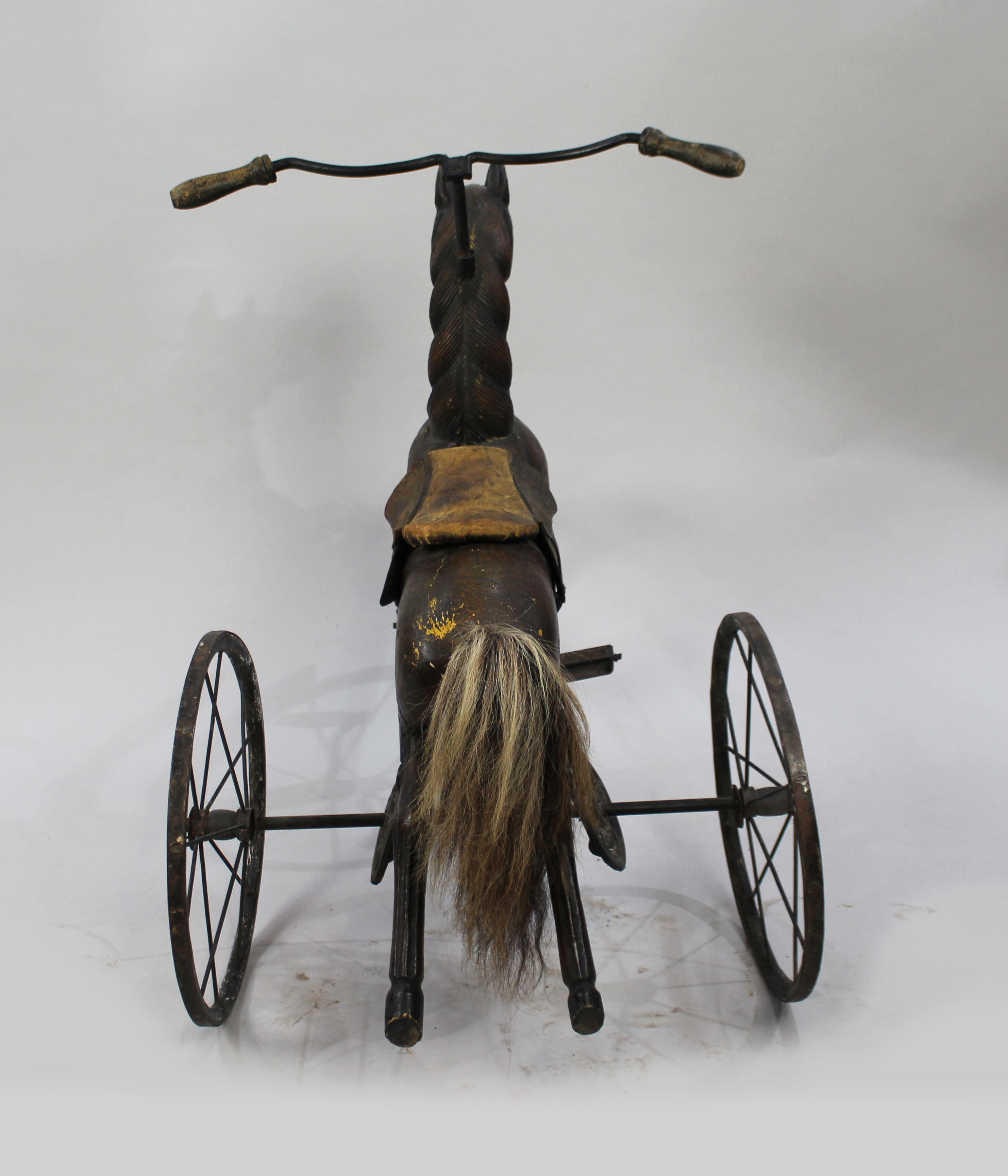 Early 20th c. Carved Wooden Horse on Tricycle - Image 5 of 5