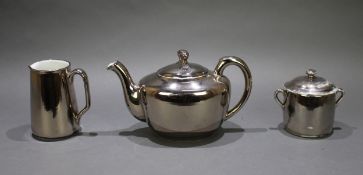 Royal Worcester Platinum Lustre Teapot, Cream Jug & Sugar Pot