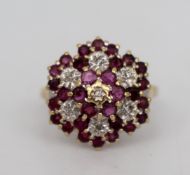 Vintage Diamond & Ruby 9ct Gold Cluster Ring