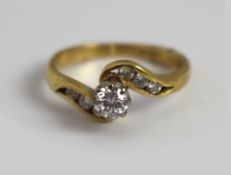 Diamond Single Stone Crossover Twist Yellow Gold Ring