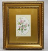 Royal Worcester Sweet Briar Rose Porcelain Plaque Set in Gilt Frame