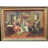 Fine Aristocratic Interior Genre Oil Painting Set in Gilt Frame