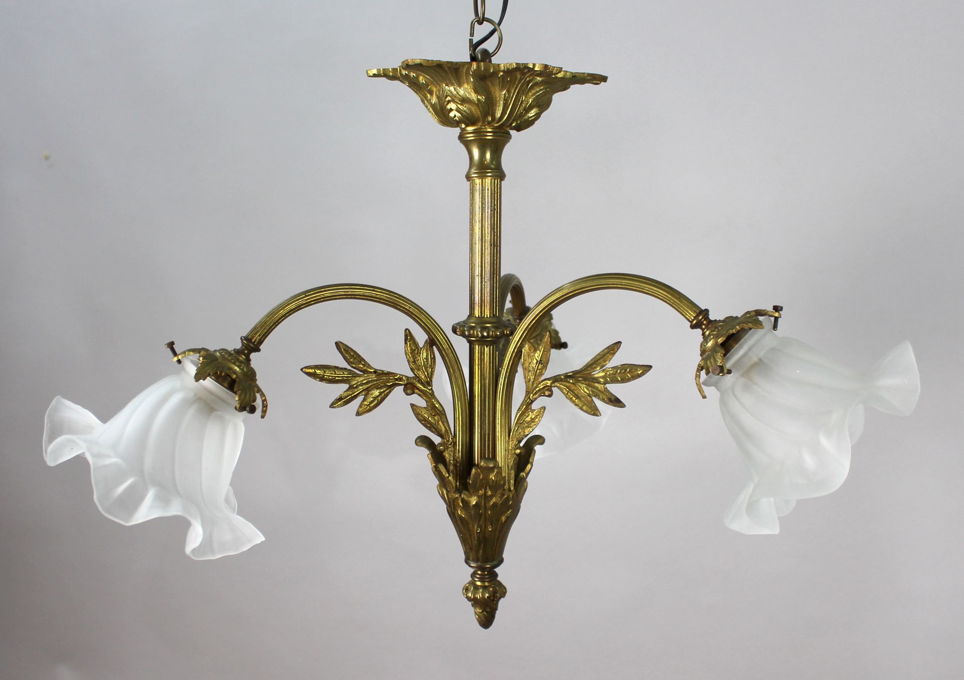 Antique French Gilt Metal 3 Light Chandelier - Image 2 of 9