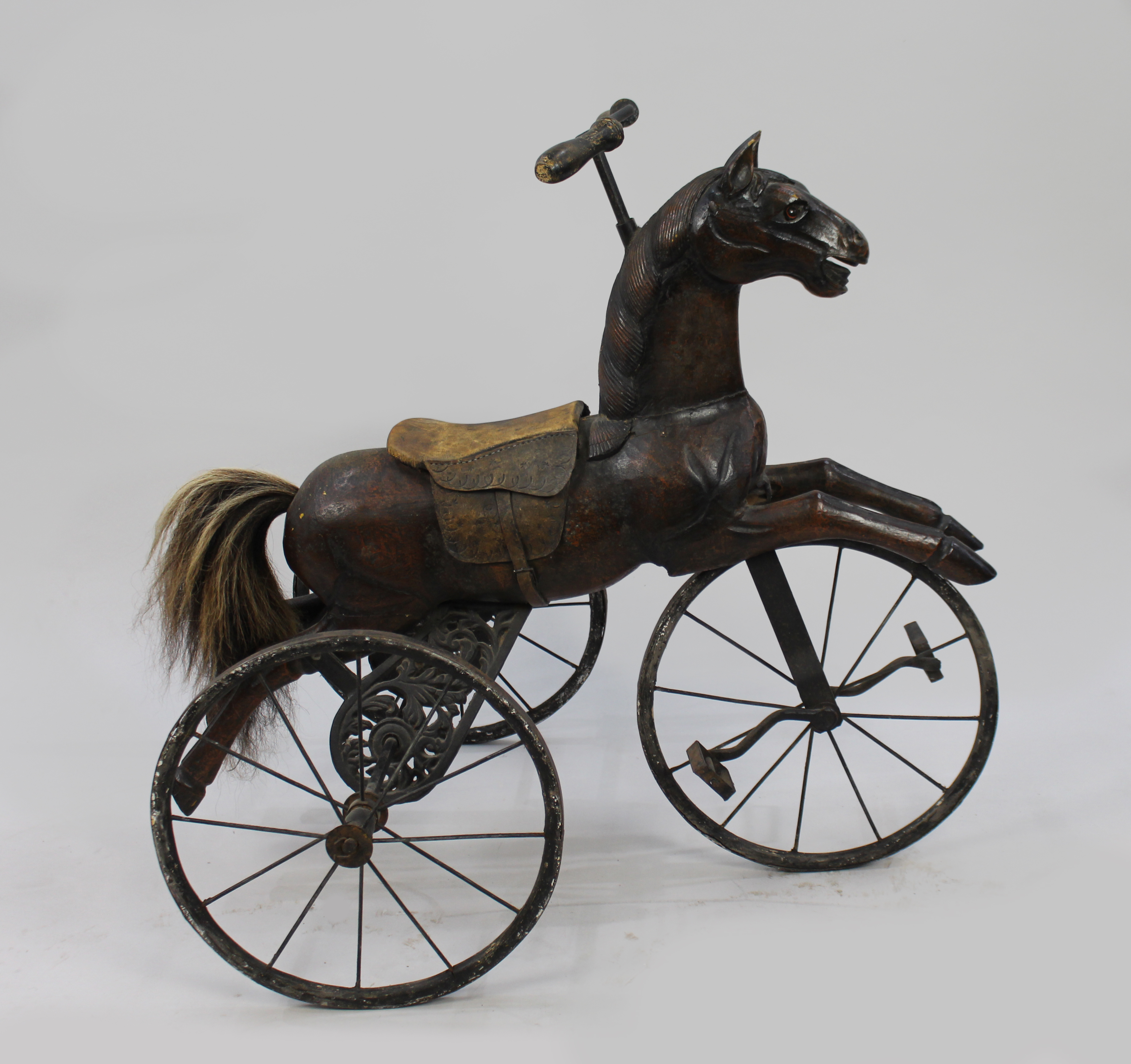 Early 20th c. Carved Wooden Horse on Tricycle - Image 2 of 5