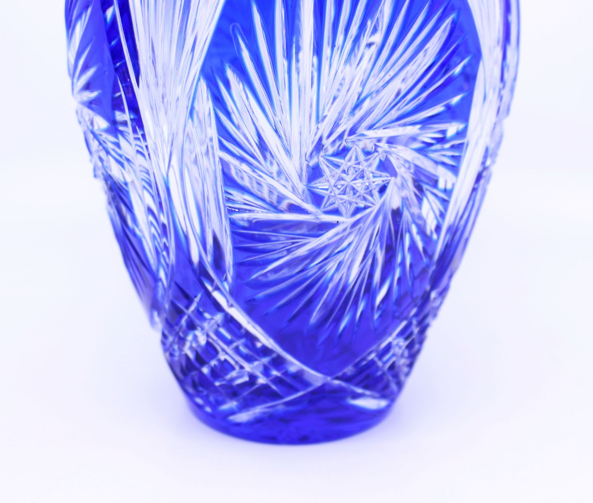 Bohemian Blue Overlay Crystal Ovoid Form Vase - Image 4 of 6