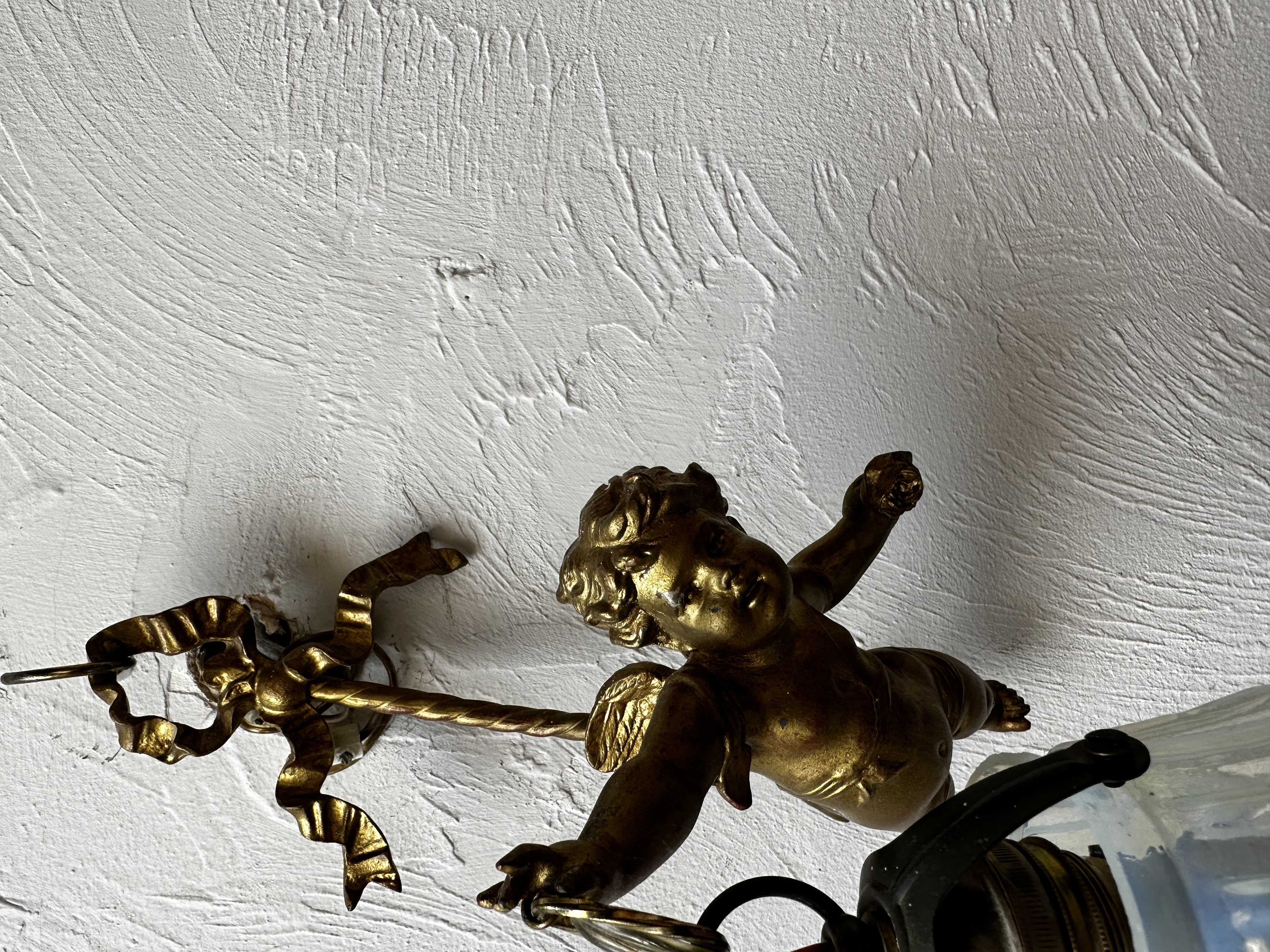 French Gilt Cherub Wall Light with Vaseline Glass Shade - Image 3 of 4