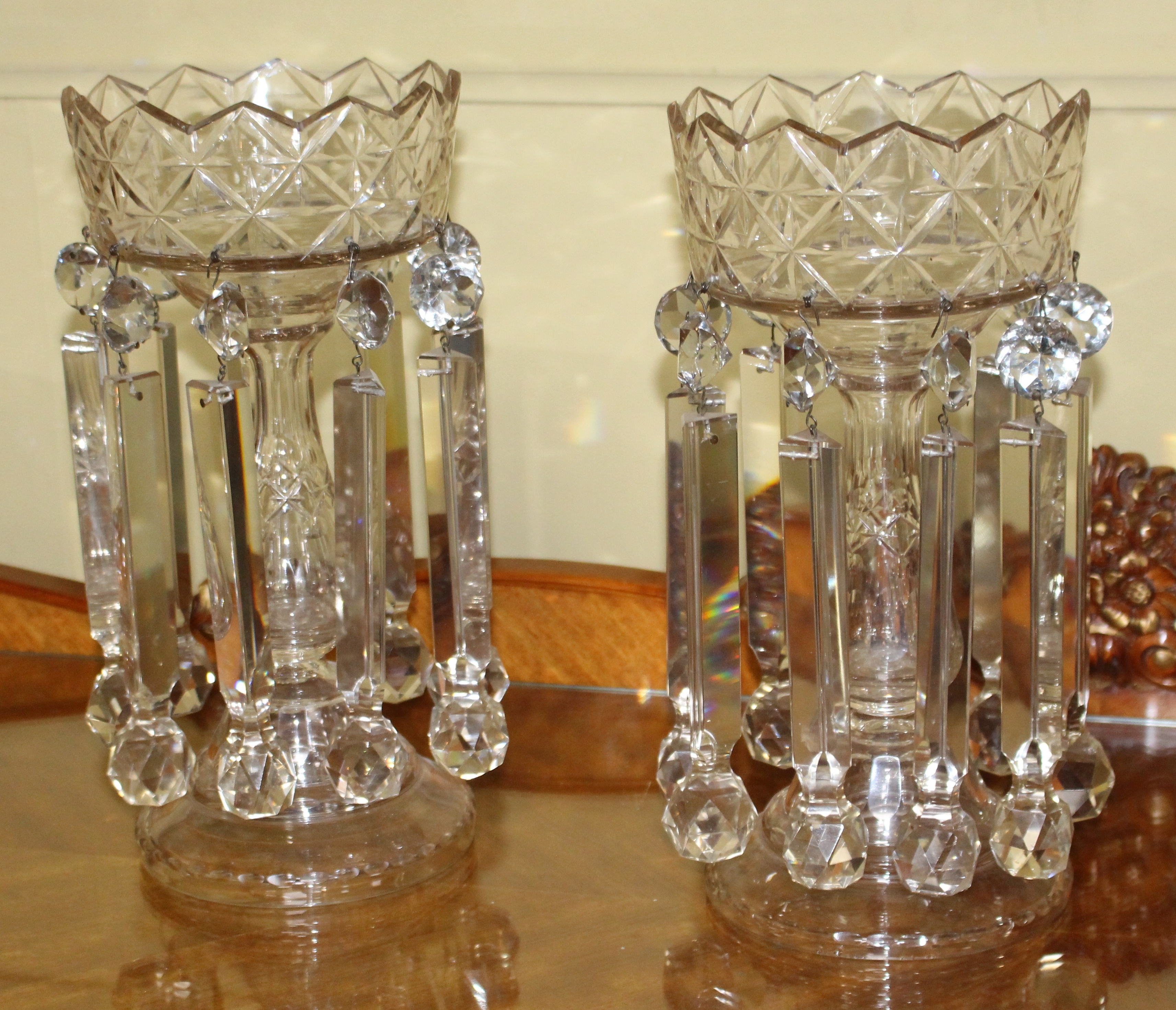 Pair of Heavy Georgian Cut Glass Lustres