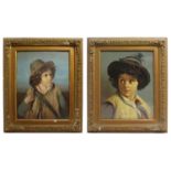 Pair of Victorian Oleograph Portraits Set in Gilt Frames