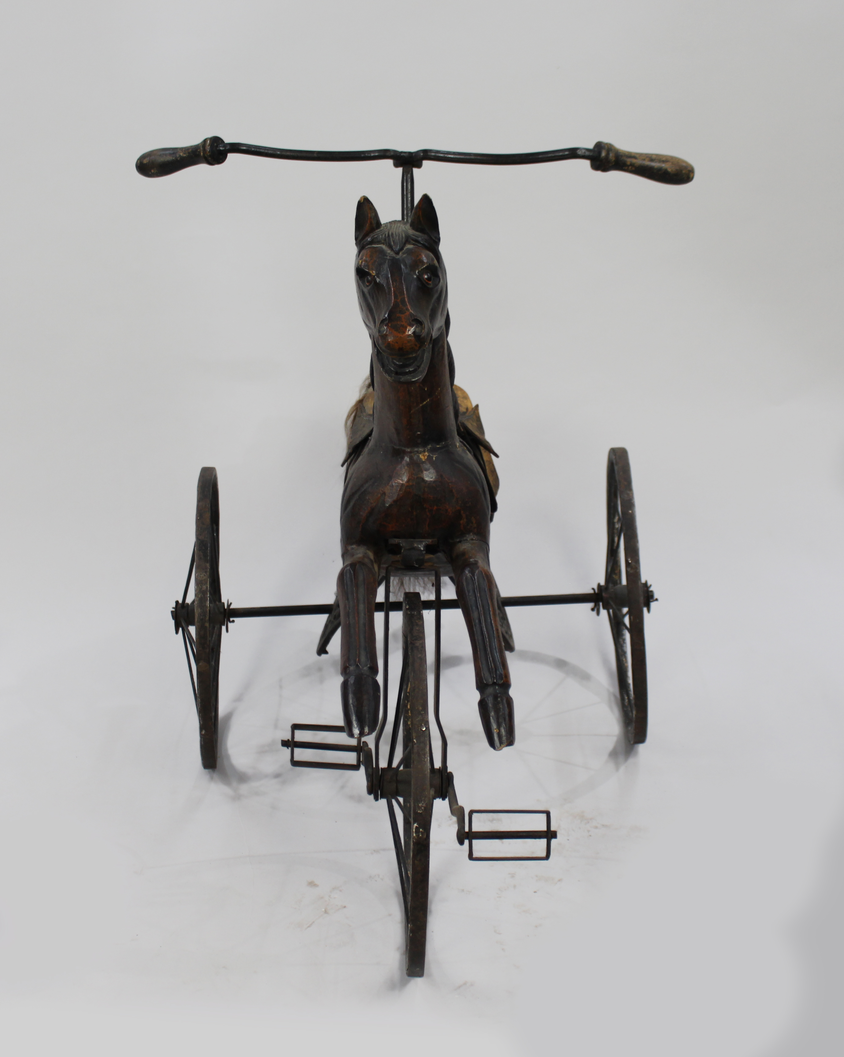 Early 20th c. Carved Wooden Horse on Tricycle - Image 3 of 5