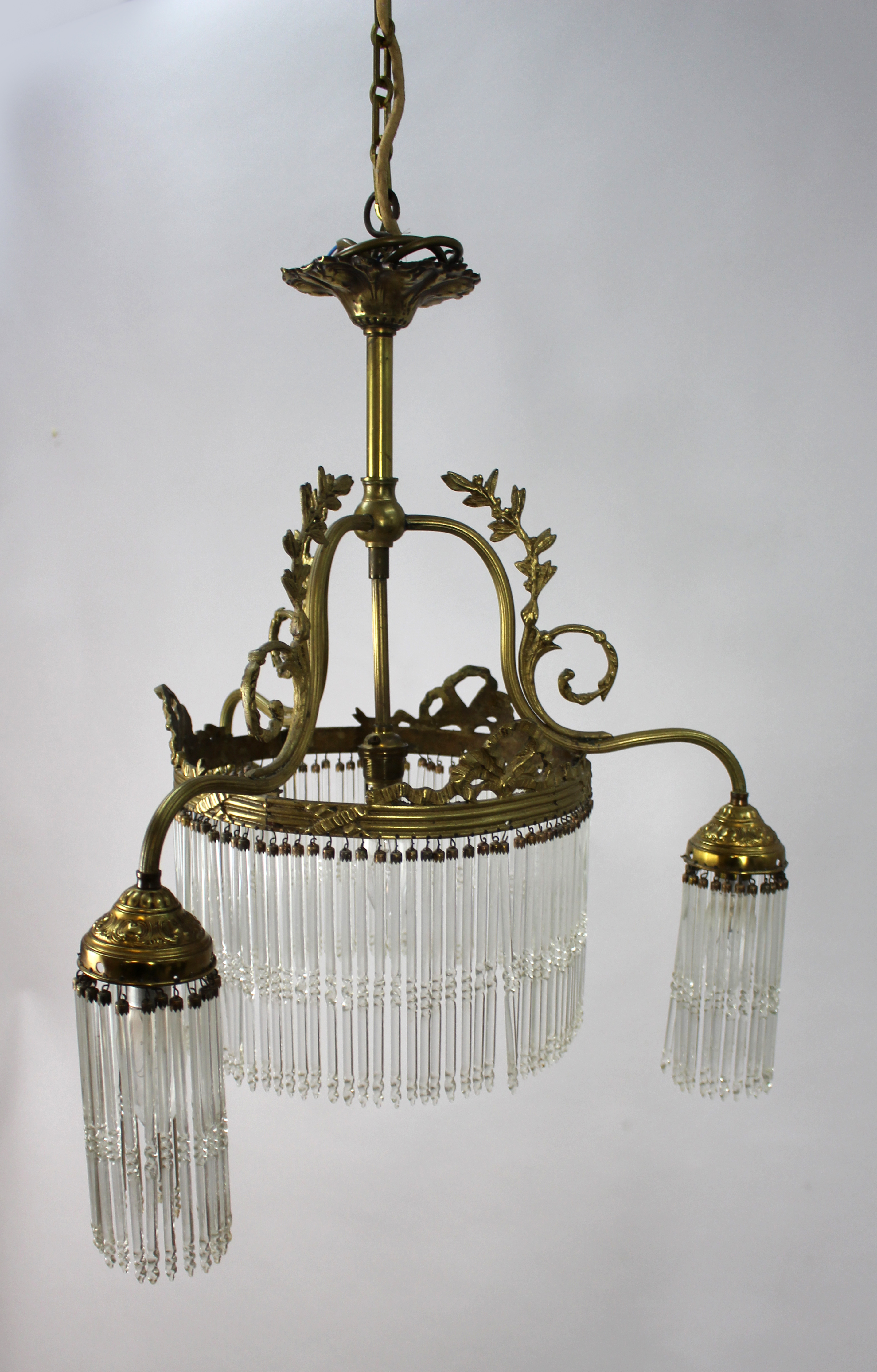 French & Crystal Gilt Brass Chandelier c.1930