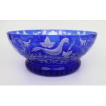 Blue Overlay Crystal Bowl