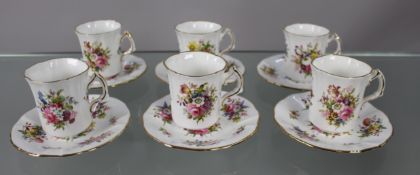 Set of 6 Hammersley Howard Sprays Coffee Cans & Saucers