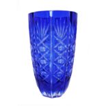 English Vintage Blue Overlay Crystal Glass Vase