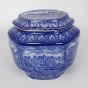Maling Ware Blue & White Castle Lidded Jar