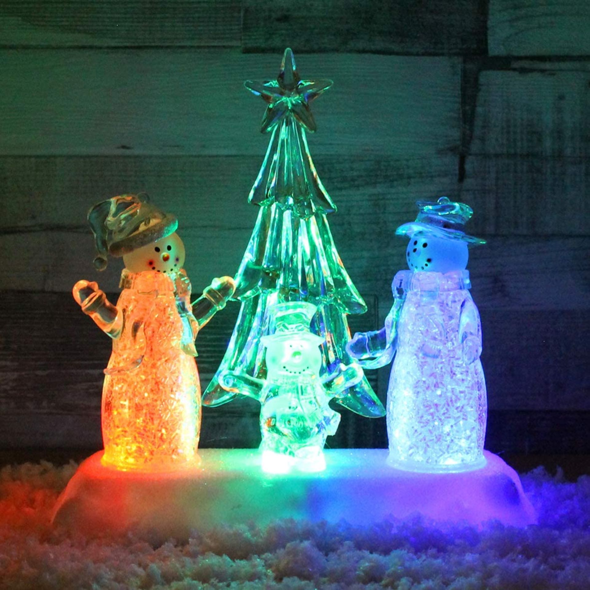 Christmas Workshop Acrylic Snowman Family Scene, Colour Changing LED Lights, Indoor - Image 3 of 3