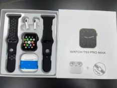 Smart Watch T55 Pro Max Gift Set, Which Making. Receiving Calls, Earbuds And Free Extra Strap, Bl...