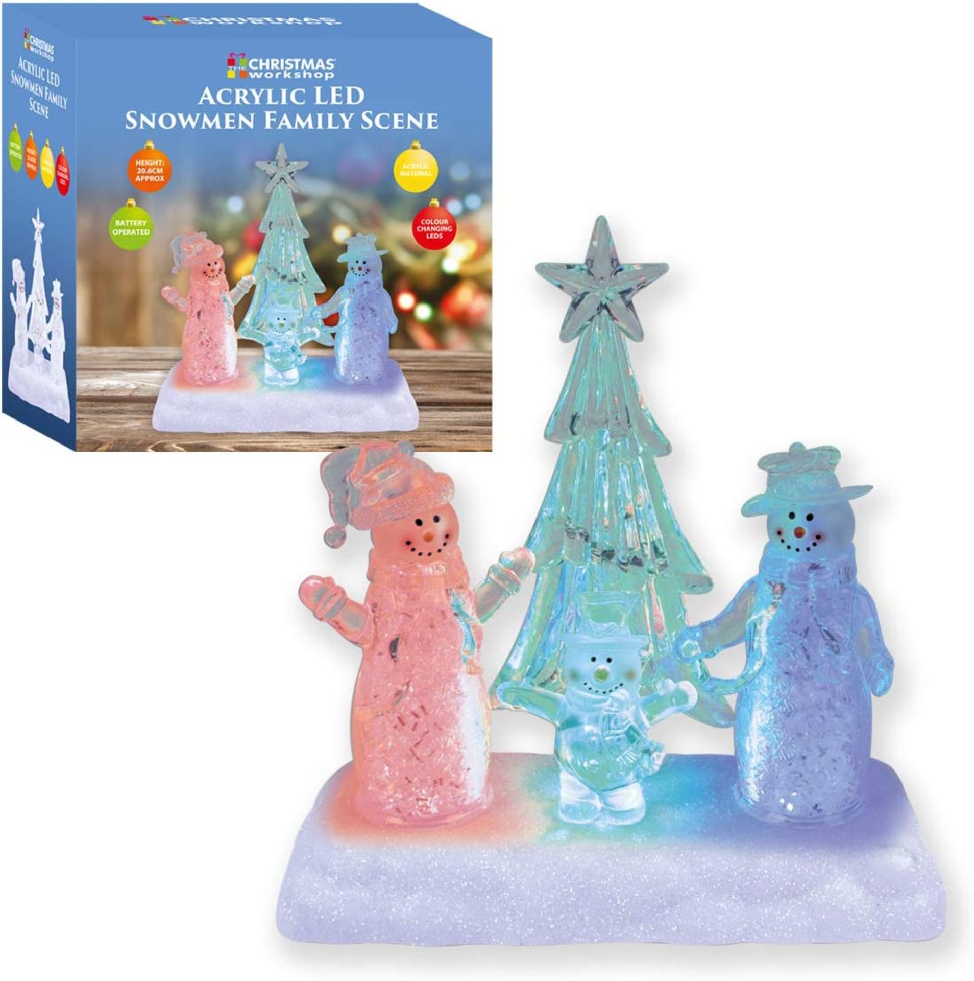 Christmas Workshop Acrylic Snowman Family Scene Colour Changing LED Lights - Image 2 of 3