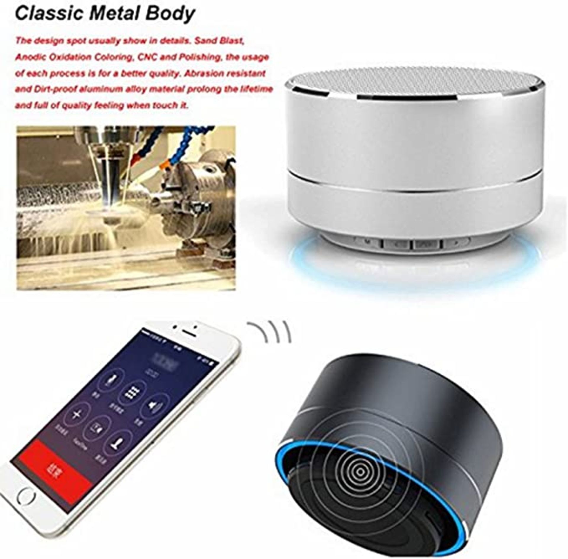 Mini Portable Wireless Bluetooth Speaker, Aluminium Wireless Stereo - Image 2 of 3