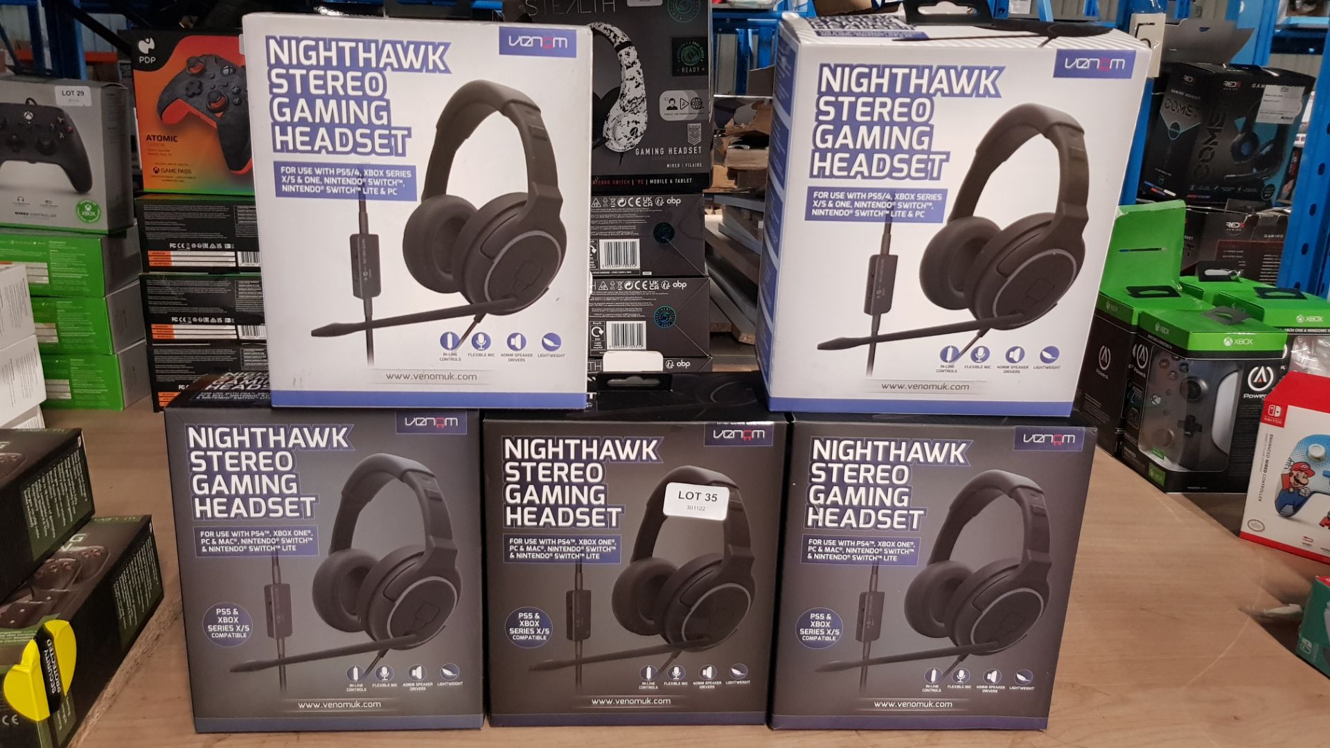 (35/6G) Lot RRP £100. 5x Venom Nighthawk Stereo Gaming Headset Multi Platform RRP £20 Each. - Image 4 of 4