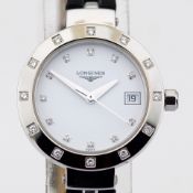 Longines / L5.175 Diamond Bezel, Diamond Case Black Strap - Lady's Steel Wrist Watch