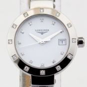 Longines / L5.175 Diamond Bezel, Diamond Case White Leather Strap - Lady's Steel Wrist Watch