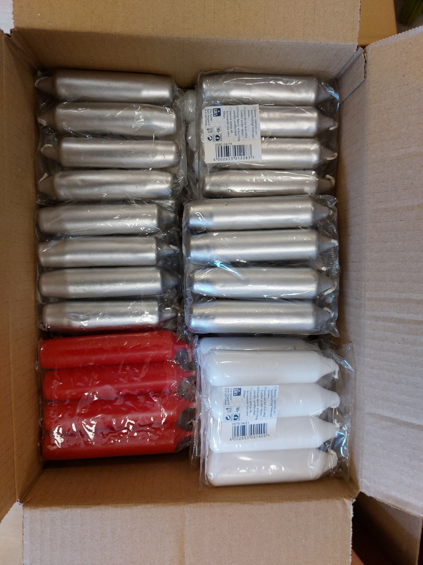 Box of Red, White and Silver Candles. 10 Packs - Image 2 of 2