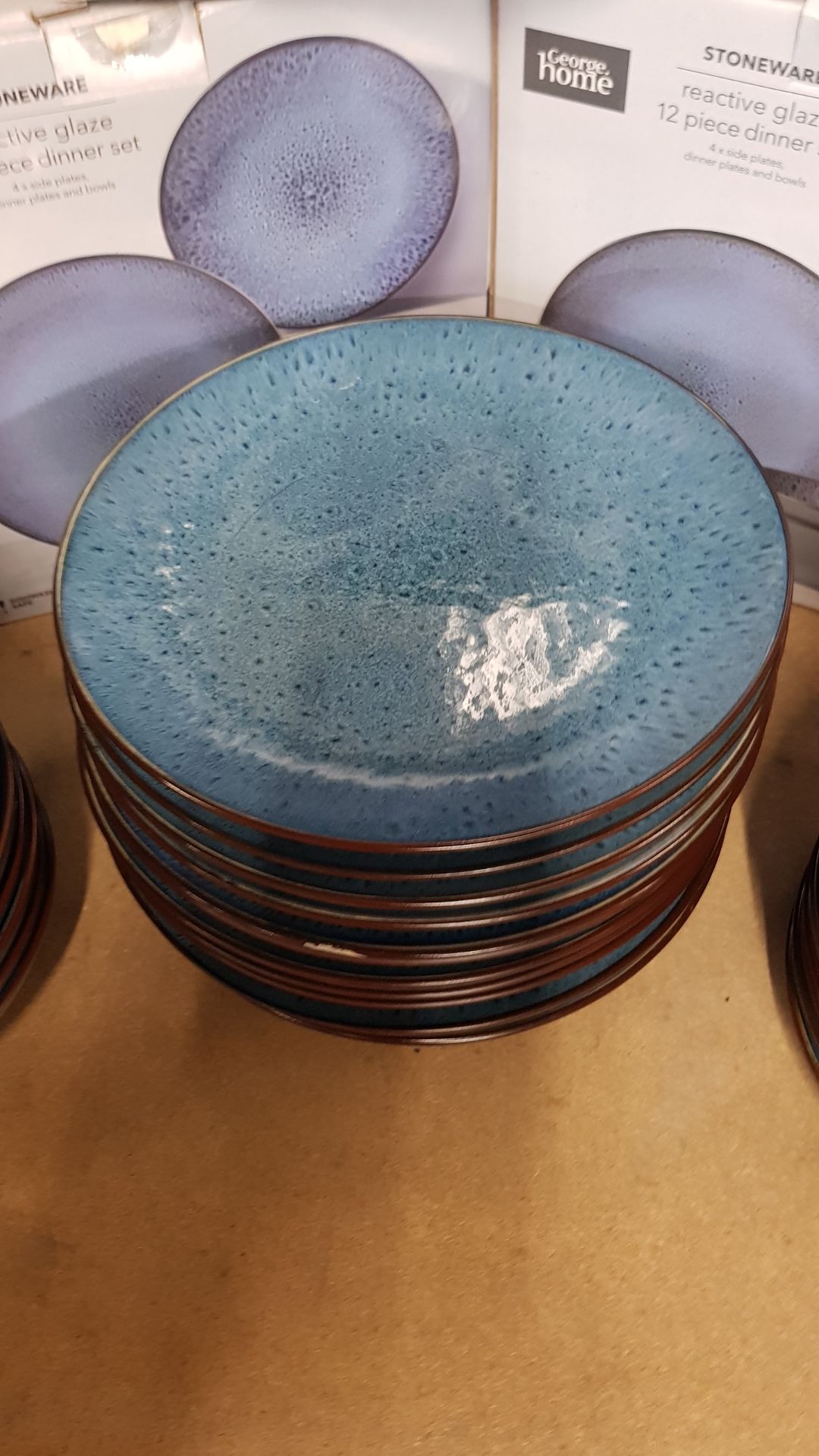 Description: (47/10C) Lot RRP £102 3x Stoneware Reactive Glaze 3 Piece Dinner Set Blue RRP £34 - Image 11 of 12