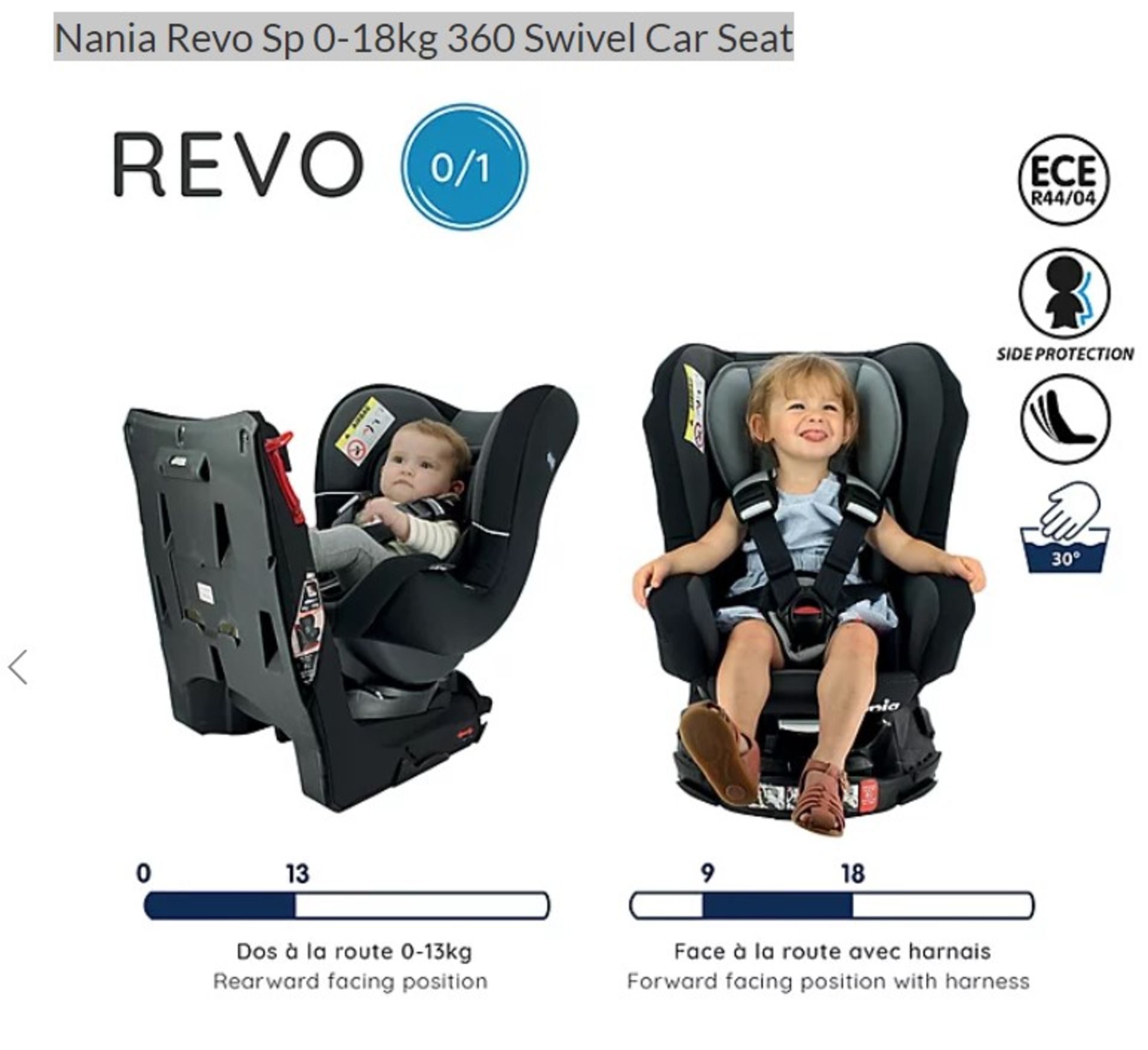 Description: (6/6J) 2x Nania Baby Car Seats To Include 1x Nania Revo Sp 0-18kg 360 Swivel Car Seat - Image 5 of 15