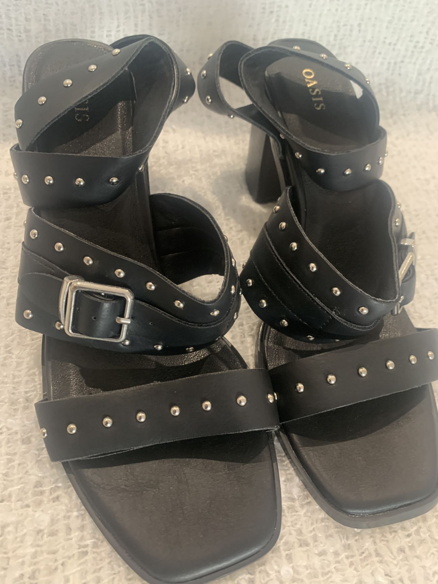 Brand New Oasis Black Studded Strappy Heeled Sandal, UK Women's 5 - Image 7 of 7