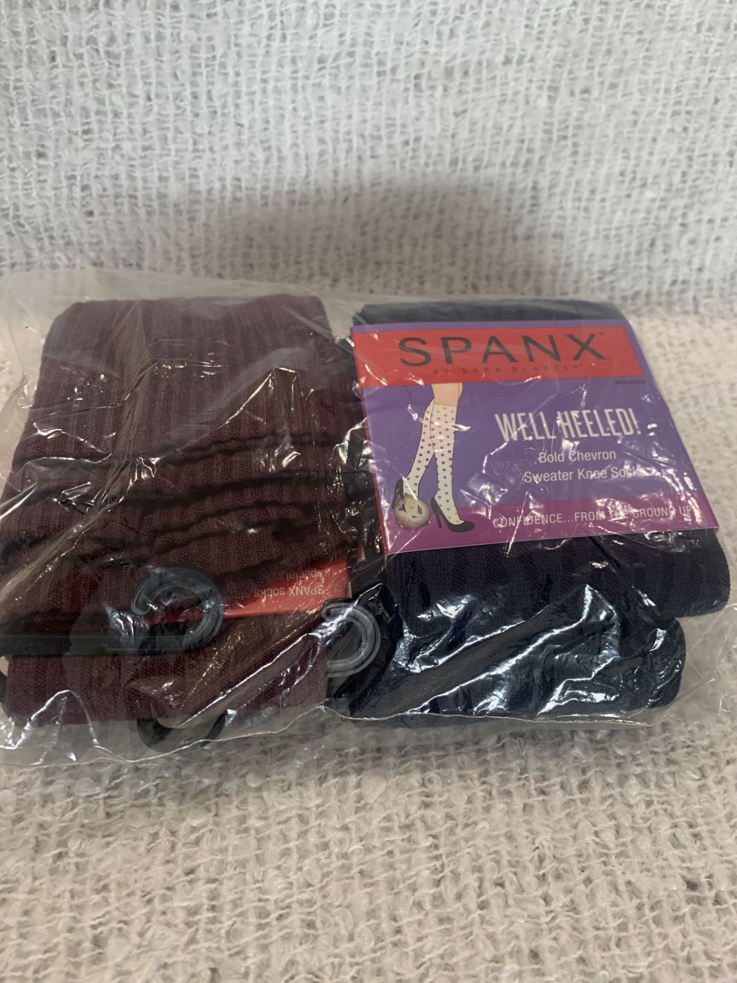 Brand New Spanx Sweater Knee High Socks Pack of 4, Navy and Burgundy