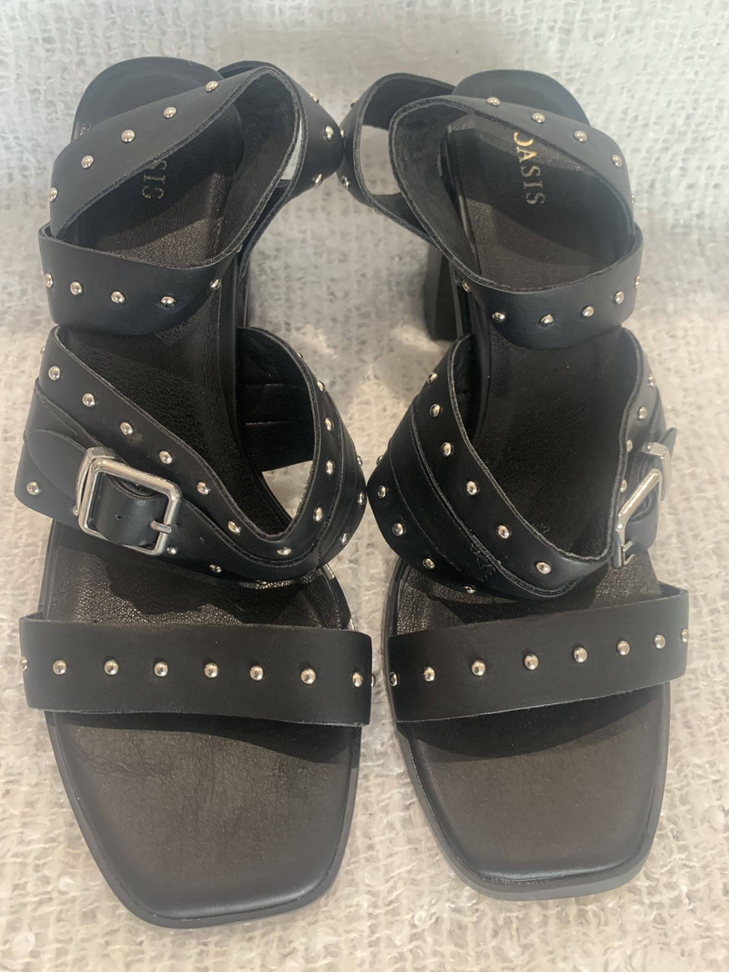 Brand New Oasis Black Studded Strappy Heeled Sandal, UK Women's 5 - Image 3 of 7